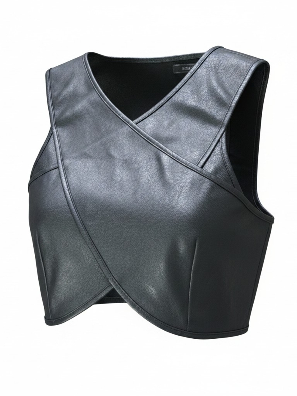 BCBG Black Faux Leather Cross-Front Crop Top Festival